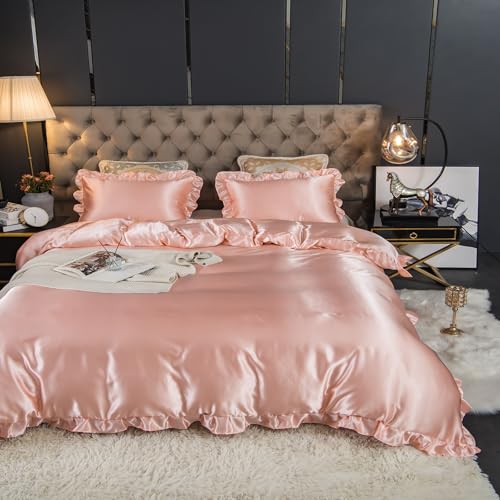 Housse de couette satin rose pour un lit king size style chambre d'hôtel - 4