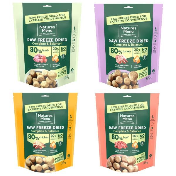 Nature’s Menu Freeze-Dried Dog Food 80/20 – Beef, Chicken, Lamb & Turkey (250g) (Multi Pack)