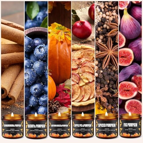 Fall Candles Gifts Set 6 Pack Soy Wax Scented Candle 27 OZ 200 Hrs Burn,Scents of Berry,Sugar,Spiced Apple,Autumn Breeze,Cinnamon,FIG,Pumpkin,Fall Decorations for Home,Halloween Candles, Autumn Decor - image 5