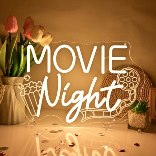 Image of Britrio Movie Night Neon Sign for Home Movie Theater Business Wall Decor