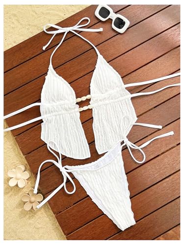 Image of RoseSeek Women's 2 Piece Boho Polka Dots Beaded Bikini Sets Sexy Swimsuits