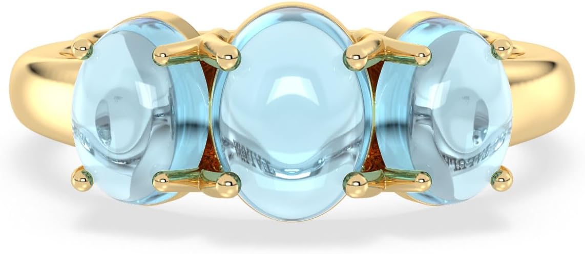 Talula Three Stone Ring – Handcrafted 14K Gold Plated 925 Silver Oval Gem Statement Ring