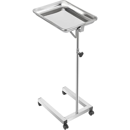 Miniatura 3 de VEVOR Carrito de laboratorio de acero inoxidable Mayo Tray Stand 18x14 pulgadas Carrito Mayo Stand Altura ajustable 32-51 pulgadas Bandeja de
