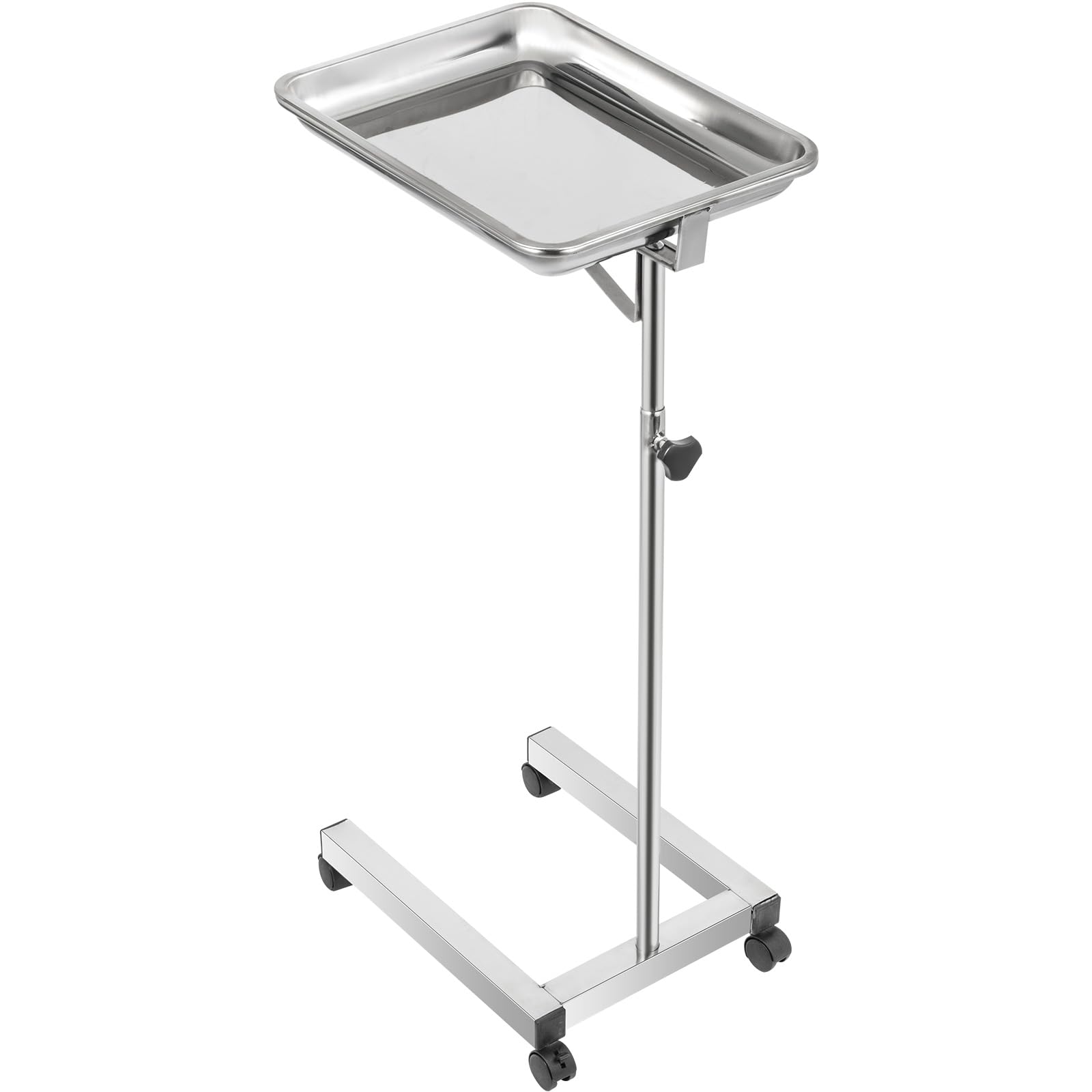 VEVOR Chariot de Coiffure en Hauteur, 82-130 cm Réglable Assistant Muet INOX, Table de Mayo,Plateau 45x35x4,8 cm, 4 Roues Pivotantes 3 Tubes Table à Instruments sur roulettes, Clinique Salon