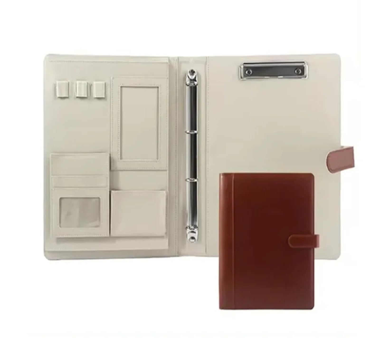 Documents en cuir Porte-documents zippé en PU avec fermeture à glissière et étui for documents cartes(Brown)