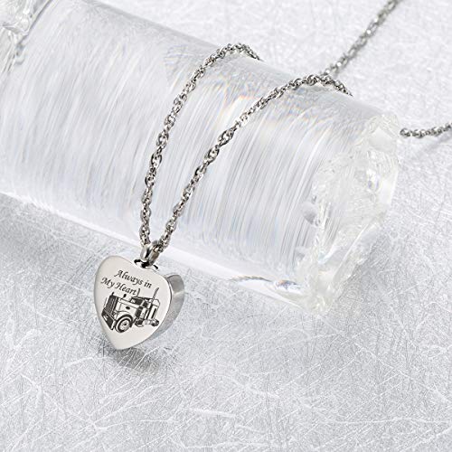 Always in My Heart Urn Necklace for Ashes Trucker Memorial Keepsake In Loving Memory of Driver Necklace Pendant for Ashes Cremation Jewelry3