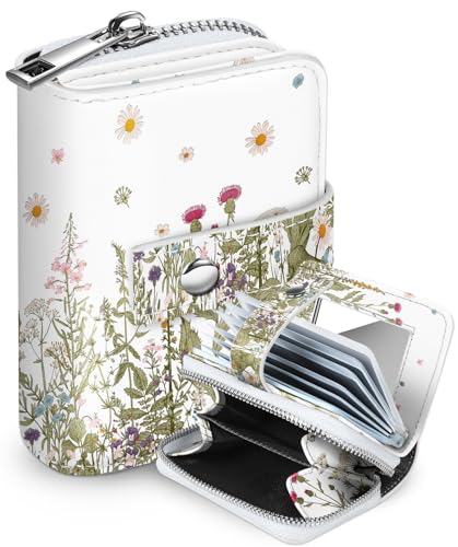 Credit Card Holder Wallet for Women Ladies Cute Small Teen Girls Female Rfid Cardholder Wallets Organizer Purse Girly AestheticUnique Zipper, Plant Flower