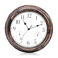 Gartenuhr Wetterfest, Außenuhren Wasserdicht, Wasserdichte Wanduhr, Außenuhren Wetterfest Mit Thermometer Und Hygrometer, Wanduhr für Drinnen Und Draußen für Küche Wohnzimmer Badezimmer (12 Zoll)