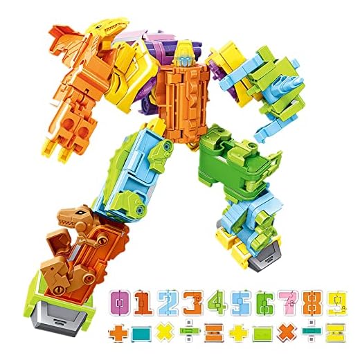 OBEST Dinosaurios Robot Transformación Juguetes, 20Pcs Números y Símbolos Aritméticos Juguetes DeformacióN, Dinosaurio/Numeros/Robots Montados Bloques de Construcción Educativos para Niños 6+Años