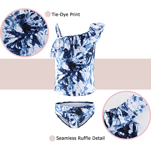 Girls Two Piece Tankini Swimsuits Tie Dye Bathing Suit for Kids One Shoulder Swimwear 3-16 Years3