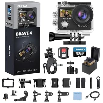 AKASO Brave 4 4K30fps 20MP WiFi Action Camera with 64GB MicroSD Card Bundle
