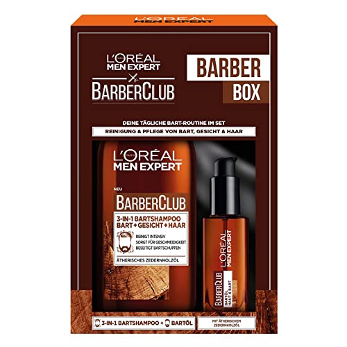 L'Oréal Men Expert Bartpflege Set mit Bartöl und Bartshampoo, Barber Club Herren Bartpflege Geschenkset, 1 x 230 ml
