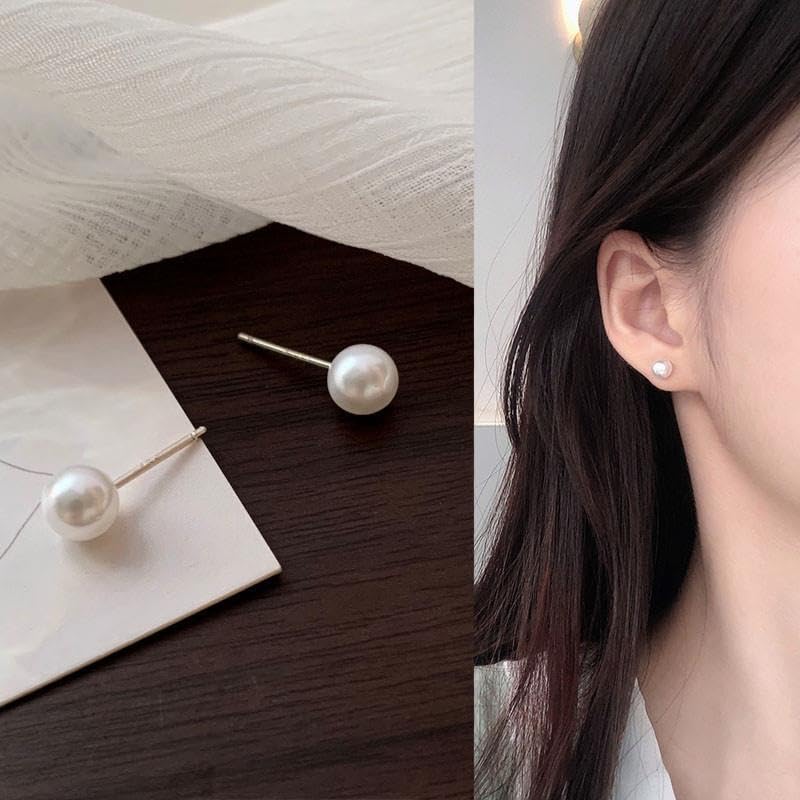 One Boho Pearl Drop Dangle Earring & Two Size Pearl Stud Earrings Gold Long Tassel Pearl Earrings Tiny Pearl Chain Earrings Vintage Earrings Jewelry for Women - Image 5