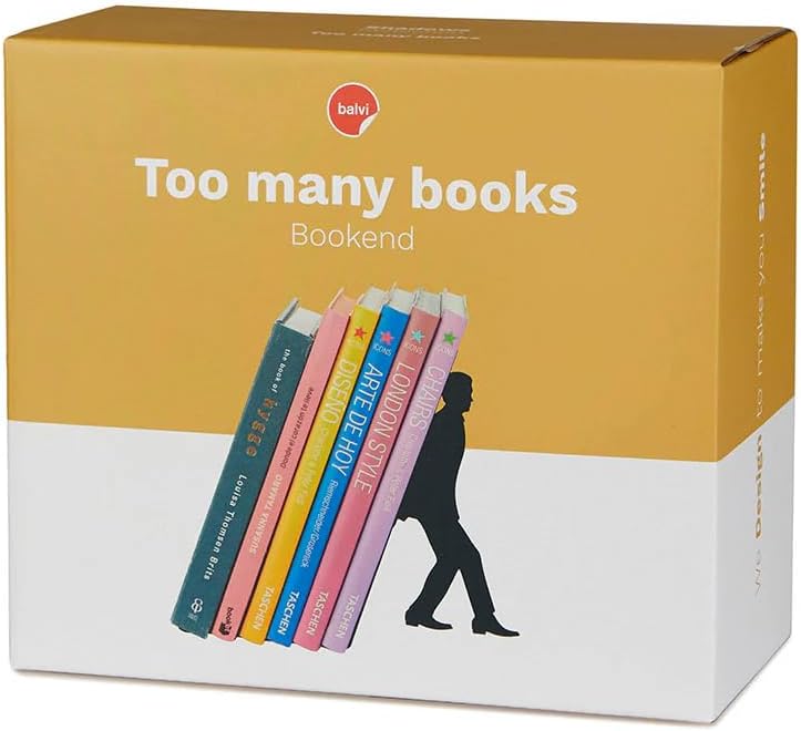 Balvi Too Many Books Bookend – Black Metal Book Holder with Anti-Slip Bumpers, Ideal for Home and Office Decor, for Book Lovers and Readers – Sujetalibros