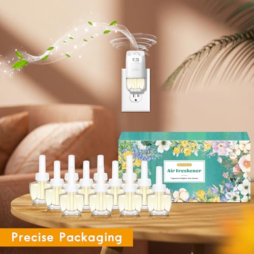 Image of Plug In Air Freshener Starter Kit for Home, 12 Refills + 1 Warmer | Hawaiian, Jasmine & Fresh Cotton Summer Scents for Bathroom, Compatible with Air Wick & Glade, Not Include Glade Plus