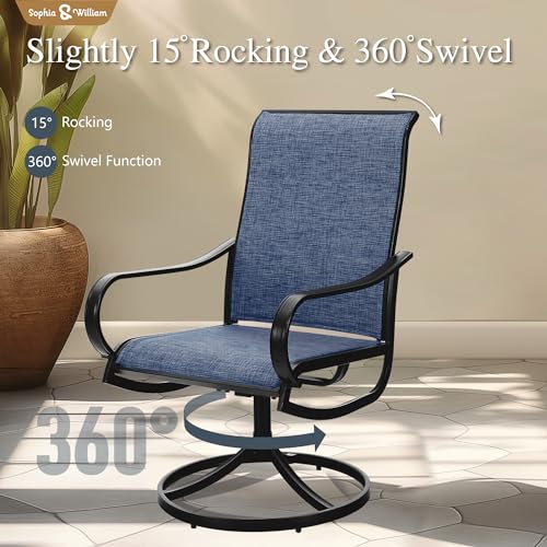 Image of Sophia & William Outdoor Dining Set for 8 w /Square Metal Table, Blue | 57.5'' table and 8 patio swivel chairs with E-coating metal & textilene fabric. Weather-resistant. Suitable for deck, garden