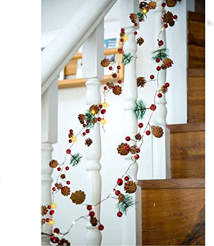 [ 2 Pack + Timer ] Christmas Pinecone Lights Total 14 Ft 40 Led Red Berry Pine Cone Garland With Lights Battery Operated Xmas Fairy String Lights Home Indoor Christmas Decorations, 7 Ft 20 Led Each #TOP4