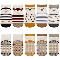 Kyopp 5 Paar Socken Baby Kleinkinder Rutschfeste Stoppersocken Tiermotive Baumwolle ABS Crew Socks