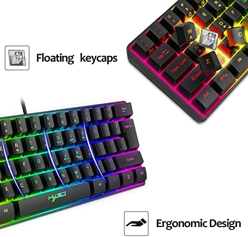 Przewodowa klawiatura 60% do gier, 61 klawiszy, przenośna, mini kompaktowa klawiatura z 11 chromowanymi podświetleniami RGB, pływające klawisze ABS, pełne klawisze anty-ghosting, klawiatura USB do biura / gier, mechaniczna do PC