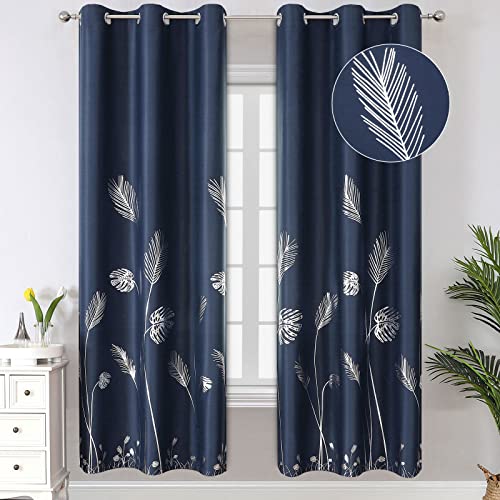 Estelar Textiler Navy Blue Blackout Patterned Curtains for Bedroom 38Wx72L