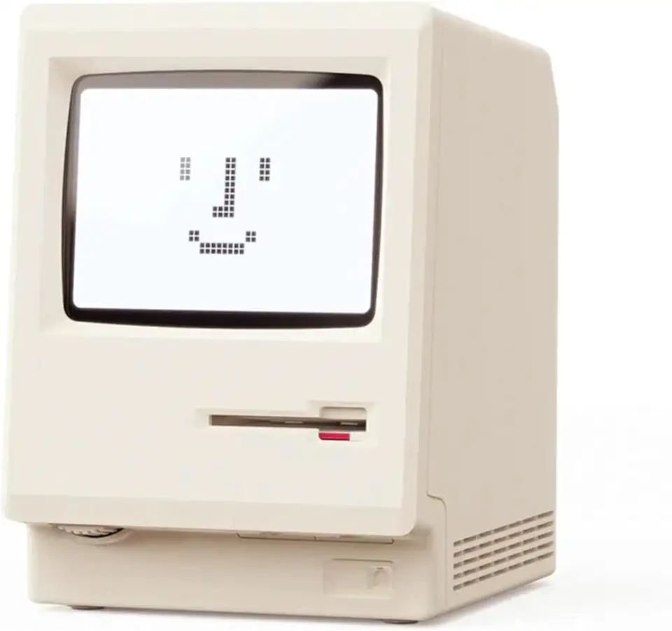 ANTPO Relógio despertador retrô 1984 para PC, visor LCD Pixel com hora/data/temperatura, 5 modos de alarme, brilho ajustável, suporte de disquete e adesivos retrô, presente nostálgico para fãs de