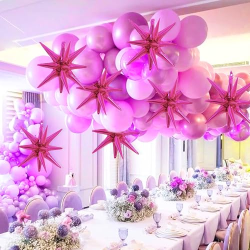 Image of TONIFUL 4 Pcs Explosion Star Balloons Hot Pink Foil Balloon Party Decor | 22 Inch Large Mylar Star Balloon for Girls Women Birthday Wedding Bridal Shower Baby Shower Anniversary Photo Booth Supplies