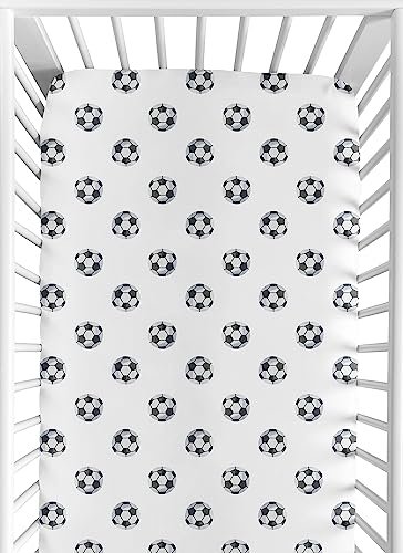 Image of Sweet Jojo Designs Fitted Baby Crib Sheets (Soccer Ball) for Boys or Girls, Infant Nursery, Toddler Room - Standard Size (Black & White Sports Balls for the Watercolor, Vintage Sport Theme Collection)
