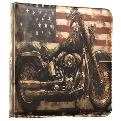 Kigai Motorcycle Flag Photo Album Self Adhesive Scrapbook Album Leather Cover DIY Picture Scrap Book with 20 Adhesive Sheets, 11.8x24x0.8 inch