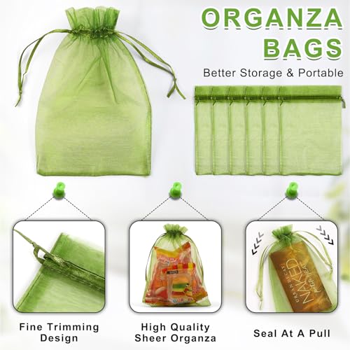 Image of ANZNKU 50 Pack Green Organza Bags 5 x 7 Inch, Gift Bags Small Size Sheer Favor Bag with Drawstring, Small Mesh Bag for Easter Candy Jewelry Party Wedding & St. Patrick's Day