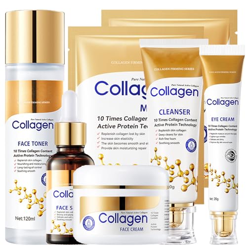 Collagen Skin Care Set, 6Pcs Face Care Sets for Older Women, Firming Skin, Shrink Pores, Smooth...