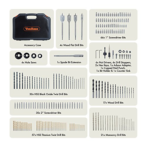 Vonhaus 246-Piece Drill And Drive Bit Set With Titanium Coated Hss Bits And Storage Case For Drilling Metal, Masonry, Wood And Plastics #TOP3