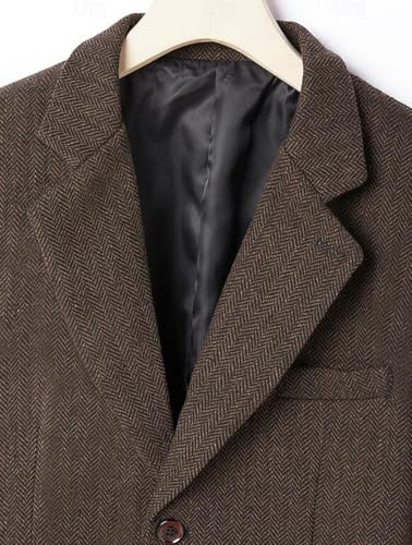 VENNYNG Men's Tweed Jacket with Elbow Paths Single Breasted Blazer Vintage Coat Tailored Fit Two-Buttons4