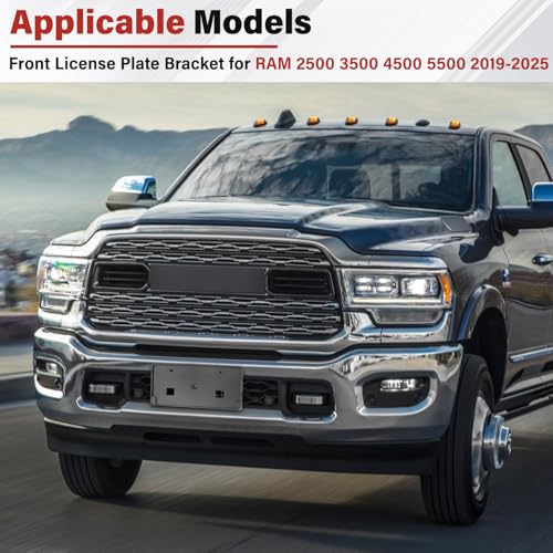 Image of License Plate Bracket Accessories for RAM 2500 3500 4500 5500 2019 2020 2021 2022 2023 2024 2025, Front Bumper License Plate Holder Replacement Frame Black Mount