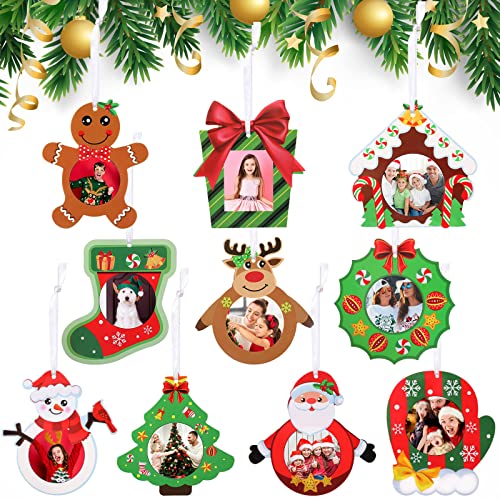Chinco 20 Pcs Christmas Photo Frame Ornaments Christmas Tree Decoration DIY Gingerbread House Craft Kit Kids Xmas Photo Frame Classroom Activities Holiday Keepsake Party (Classic Style)