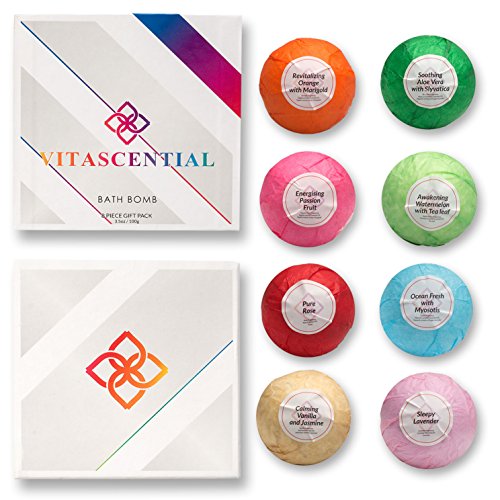 Bath Bombs Gift Sets by Vitascential - Natural Fizzies/Spa Balls with Essential Oils, Sea Salts, Shea & Cocoa Butter - Lush Ideas for Her/Gifts for Women - Best Relaxation Beauty Products (8 pack)
