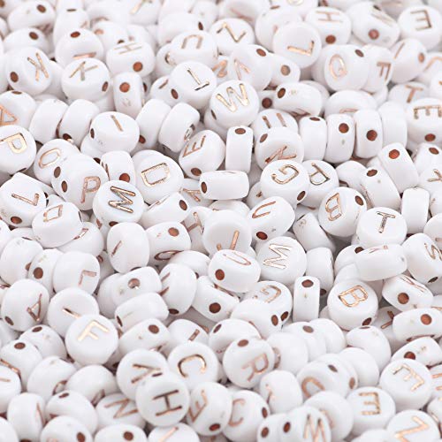 Song xi 1200pcs white round acrylic alphabet beads rose gold lett…