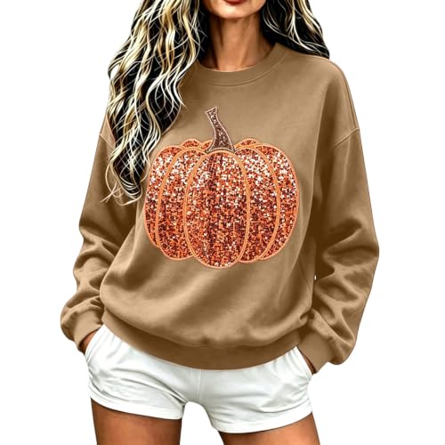 Pumpkin Sweatshirt Women Sequin Oversized Crewneck Halloween Sweatshirts - image 1