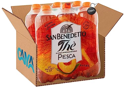 6X San Benedetto The al gusto di Pesca con Infuso di Thè 1,5L [CAIYA® BOX da 6 Bottiglie] - Drink Summer 2023