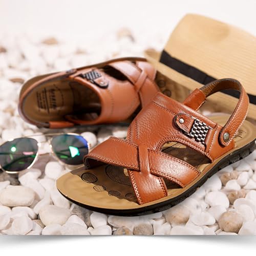 Men's Leather Casual Flat Sandals with Adjustable Dual use Ankle Straps Open Toe Cutout Anti-Slip Summer Breathable Sandals4