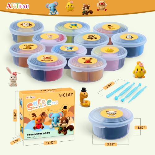Image of ARTPAR Air Dry Clay Kit, 12 Animals Modeling Magic Clay, Kids Crafts Gifts | DIY Molding Clay Sculpting Tools Set,Soft & Non-Sticky,No Cracks,24H Quick Dry,Home Party Favors for Boys & Girls 3-12Y