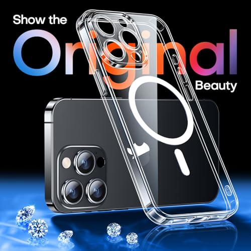 Image of CANSHN Magnetic Compatible with iPhone 14 Pro Max Case, Upgraded [Full Camera Protection] [Compatible with Magsafe] Non-Yellowing Shockproof Protective Bumper Phone Case 6.7 inch - Clear