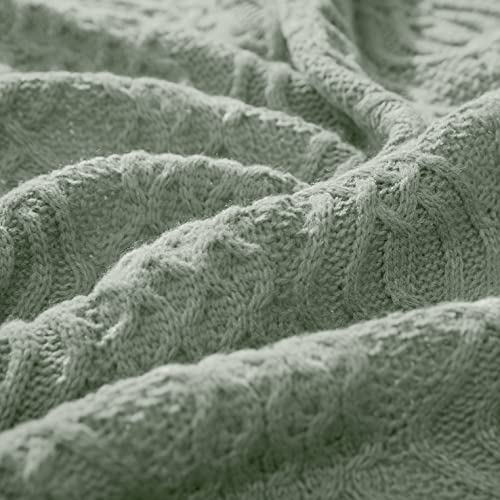 Aormenzy Sage Green Cable Knit Throw Blanket, Soft & Warm Knitted Blanket Oversized For Couch Bed Sofa Living Room, 60 X 80 Inch #TOP5