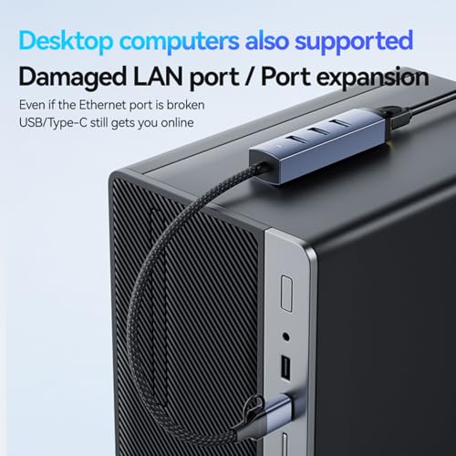 Image of 4-in-1 USB 3.0 Hub with Gigabit Ethernet Adapter, Space Gray Aluminum, 3 USB Ports, RJ45 LAN Port, Compatible with Windows, Mac OS, 1000Mbps Network Speed
