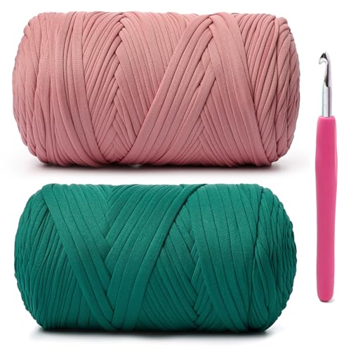 Image of 2 Pack Soft Tshirt Crochet Yarn, 800g /228yds High Elastic Hand Knitting Yarns, Thick T Shirt Yarn for Crocheting Bags, Baskets, Cushions, DIY Crafts