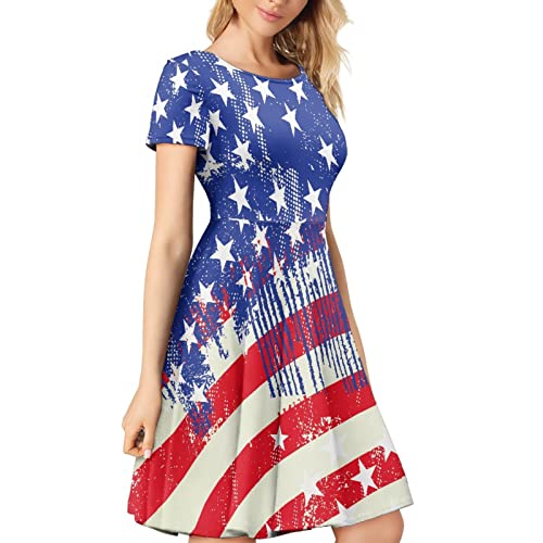 Image of Irisjudy T Shirt Dress for Women Short Sleeve Girls Short Sleeve Dress Plus Size, O Neck Knee Length Midi Dress for Ladies
