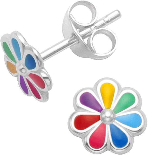 Sterling Silver Daisy Earrings/Necklace - SIZES - STUDS: 7mm (TINY 1/4 inch). DROPS: 12 mm. NECKLACE: 20mm/41cm chain. Leatherette Gift Box. SEE OTHER PHOTOS FOR SIZES.