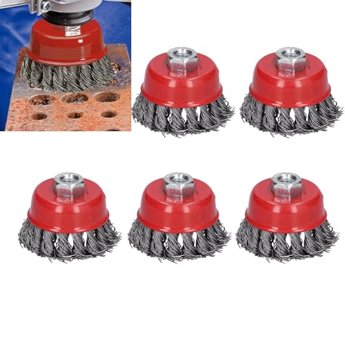 5PCS Wire Wheel Brush for Angle Grinder, Steel Cup Brush Twist Knot M10 Screw Mounting Polishing Tool Angle Grinder Wire Wheel for Angle Grinder Paint Removal