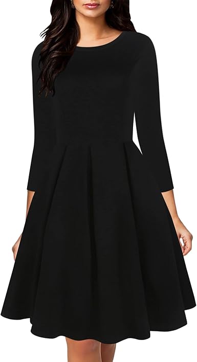oxiuly Women's Vintage Half Sleeve O-Neck Contrast Casual Pockets Party Swing Dress OX253