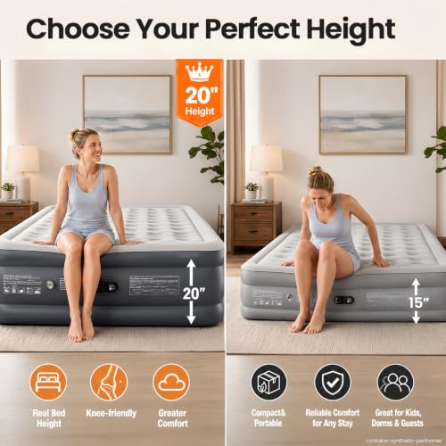 Image of OlarHike 20 inch H King Air Mattress with Built in Pump,Inflatable Bed, 850lb