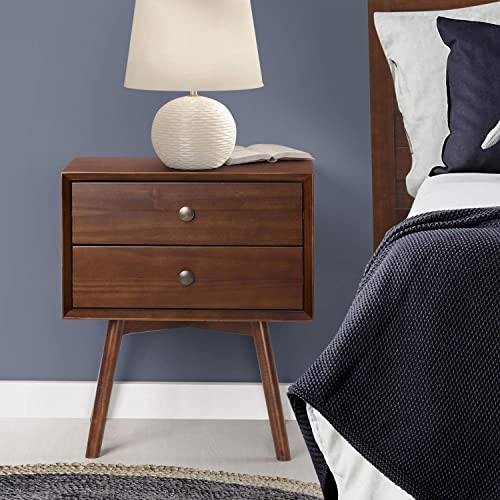 Walker Edison Mid Century Modern Wood Nightstand Side Table Bedroom Storage Drawer Bedside End Table, 2 Drawer, Walnut #TOP1